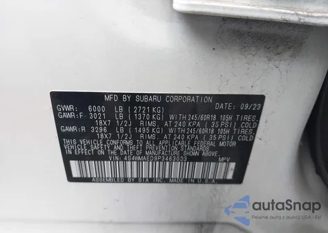 2023 Subaru Ascent Premium 7-Passenger z USA, uszkodzony, nr VIN 4S4WMAED9P3463033